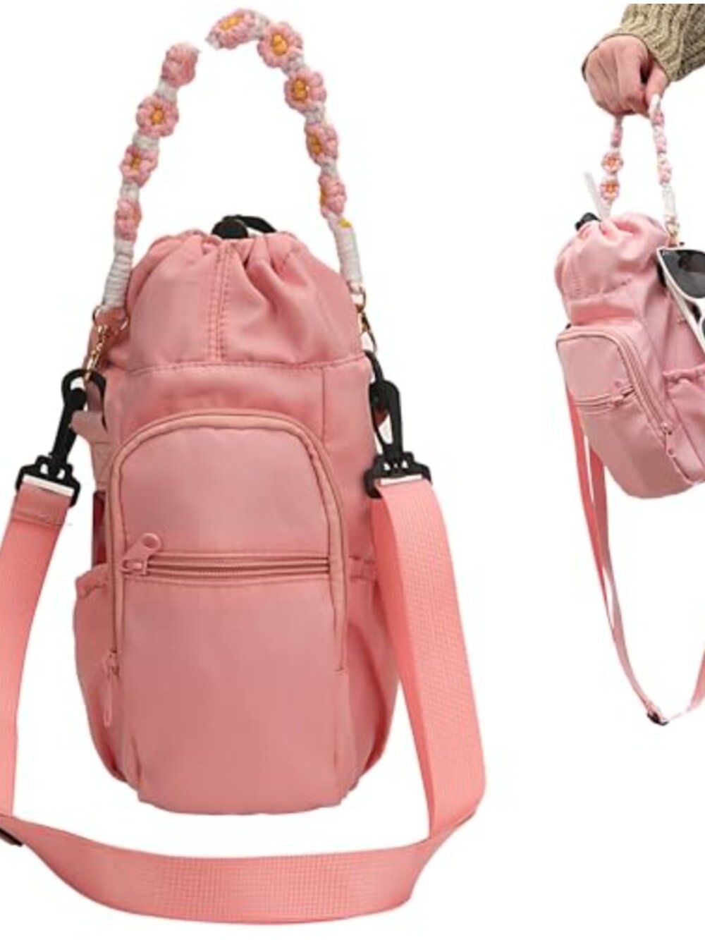 Water Bottle Holder with Strap Crossbody Sling Bag Pockets